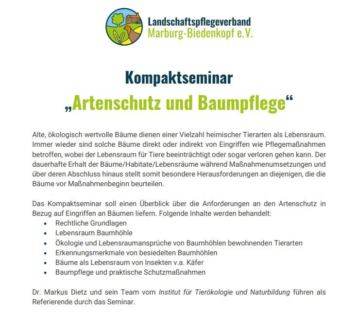 Kompaktkurs Artenschutz und Baumpflege